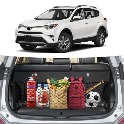 Canvcle Trunk Cargo Net for 2013-2018 Toyota RAV4 Accessories Envelope Style Mesh Trunk Net Organizer and Storage Stretchable Adjustable Elastic Nylon Rear Cargo Netting with Hooks - style: for Toyota RAV4