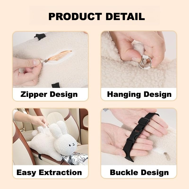 Cute Car Tissue Holder Rabbit Plush Hanging Paper Dispenser Decorative Organizer for Seat Back Funny Animal Design for Home Car Office (Cat)