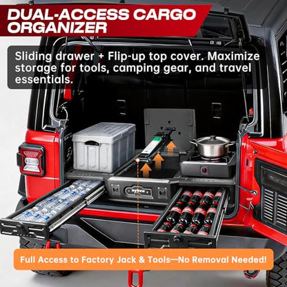 MagicBox Car Trunk Organizer for 2021-2025 Ford Bronco 4-Door, Heavy-Duty PE Storage Drawer with Hidden Lock, Fold-Flat SUV Sleeping Platform & Cargo Management System