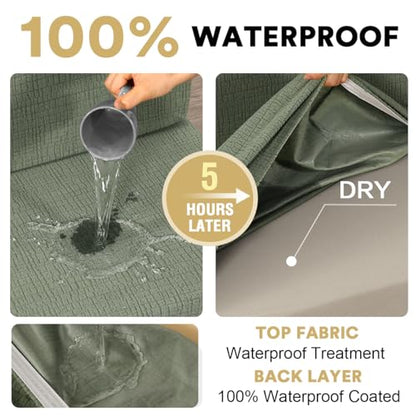 H.VERSAILTEX 100% Waterproof RV Dinette Cushion Covers Stretch Camper Cushion Slipcovers Anti-Slip Washable Seat Covers for Travel Trailer Crizzle Pattern (1 Backrest Cover & 1 Bench Cover, Seagrass) - color: Seagrass, size: 1 Set