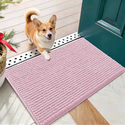 OLANLY Dog Door Mat for Muddy Paws 24x16, Ultra Absorbent Chenille Mud Doormat, Non-Slip Washable and Dirt Trapping Doormat for Indoor Entryway, Quick-Dry Indoor Pet Bed Mats for Dogs, Dusty Rose - color: Dusty Rose, size: 24" X 16"