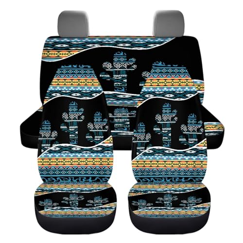 Dreaweet Car Seat Covers Full Set with Steering Wheel Cover Armrest Pad Covers Seat Belt Pads Cup Holders Handbrake Cover Set of 12 Aztec Cactus Car Accessories Interior Universal for SUV Trucks Sedan - color: Aztec Cactus