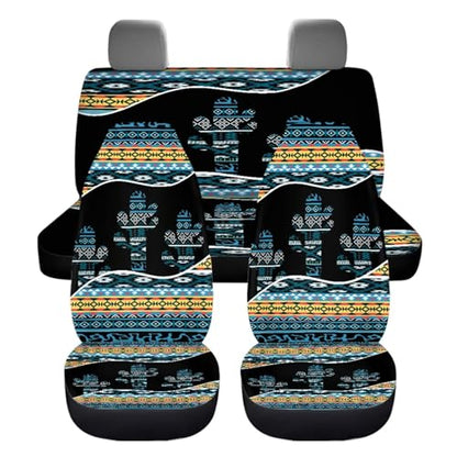 Dreaweet Car Seat Covers Full Set with Steering Wheel Cover Armrest Pad Covers Seat Belt Pads Cup Holders Handbrake Cover Set of 12 Aztec Cactus Car Accessories Interior Universal for SUV Trucks Sedan - color: Aztec Cactus