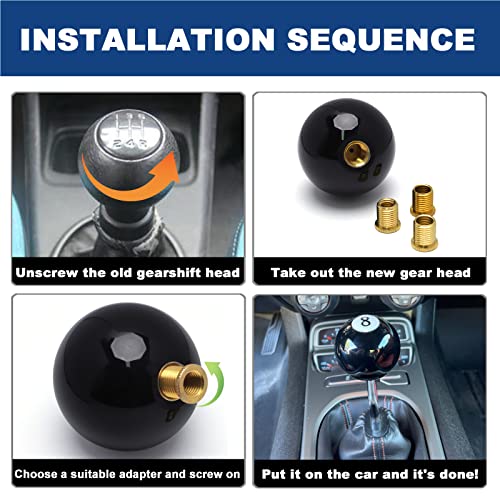 Shift Knob Manual Gear Round 8 Ball Shift Knob Universal 4 5 6 Speed with 3 Adapter Acrylic Gear, Fit for Manual Car (Black 8) - color: 8 Speed(Black)