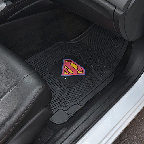 Superman Rubber Car Floor Mats 4 PC Front Heavy Duty All Weather Protection - Trimmable To fit - size: Pack of 4