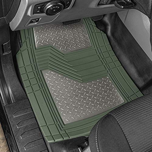 CAT® Diamond Steel Heavy-Duty Rubber Floor Mats & Cargo Trunk Liner for Cars Trucks SUVs Vans Sedans, Green & Silver - Trim-to-Fit, All Weather Deep Dish Automotive Floor Mat for Complete Protection