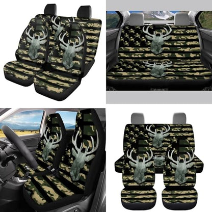 Horeset Camouflage Car Seat Cover Full Set of 11pcs with Headrest Protector Lanyards Key Chain Cup Pad Gear Shift Knob & Handbrake Sleeve Automotive Seat Cover American Flag Deer - color: Camouflage American Flag Deer