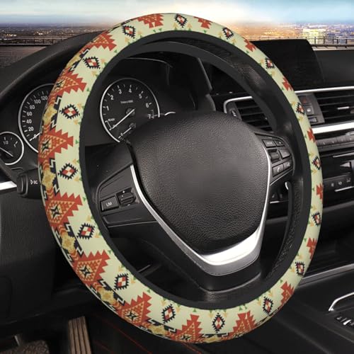 Ethnic Aztec Geometric Native Boho Car Steering Wheel Cover,Non-Slip Elastic Neoprene-Sweat Car Accessories,Universal 15 Inch Fit Auto, Vans Trucks,Suvs, Truck - color: Ethnic Aztec