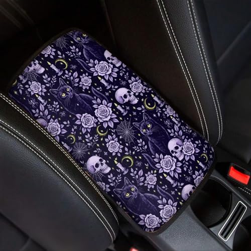 Purple Skull Rose Spiderweb Print Car Center Console Cover,Universal Car Armrest Cover,Easy to Install - color: Purple Skulls