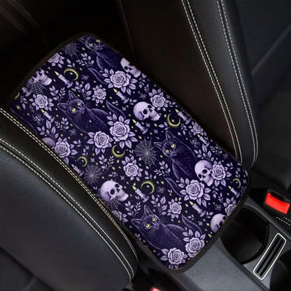 Purple Skull Rose Spiderweb Print Car Center Console Cover,Universal Car Armrest Cover,Easy to Install - color: Purple Skulls