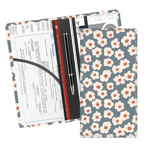 Leather Car Registration and Insurance Card Holder, Cute Car Accessories Vehicle Glove Box Car Organizer for Documents, Cards, License Grey Cute Flowers - color: Grey Cute Flowers