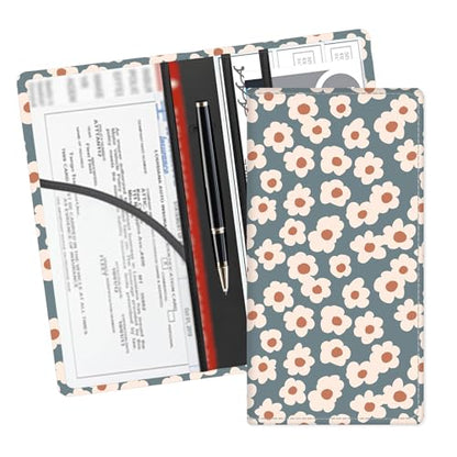 Leather Car Registration and Insurance Card Holder, Cute Car Accessories Vehicle Glove Box Car Organizer for Documents, Cards, License Grey Cute Flowers - color: Grey Cute Flowers