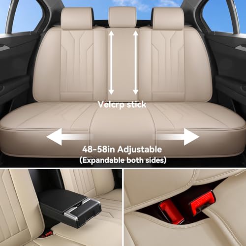 Car Seat Covers Full Set,5 Seat Leather Seat Covers for Cars,Beige Front Seats and Back Seat Cover,Waterproof Car Seat Cushion Protectors,Universal Fit for Most Cars SUV Trucks - color: Beige