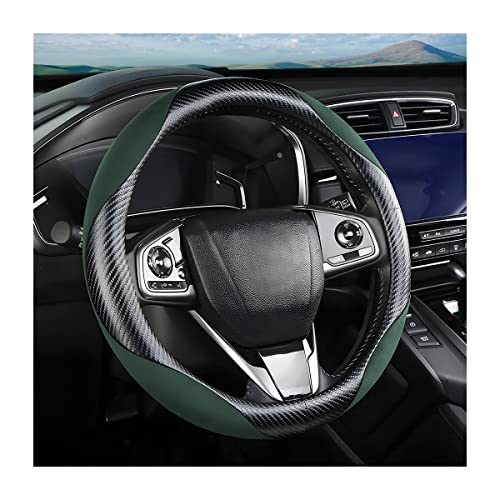 Steering Wheel Cover for Women and Men, Carbon Fiber Plush Steering Wheel Cover Soft Anti-Slip Comforting, Universal 15 Inches Steering Wheels Accessories (Carbon Fiber Black/Green) - color: Carbon Fiber Black/Green