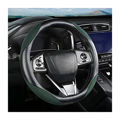 Steering Wheel Cover for Women and Men, Carbon Fiber Plush Steering Wheel Cover Soft Anti-Slip Comforting, Universal 15 Inches Steering Wheels Accessories (Carbon Fiber Black/Green) - color: Carbon Fiber Black/Green