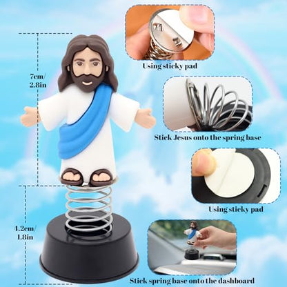 Yelakey 2PCS Dashboard Jesus Dancers Jesus Bobblehead with Open Arms Smile face Car Accessories with Sticky Pad for Christian Drivers Religious Believers Home Decoration - style: 1 Blue & 1 Red