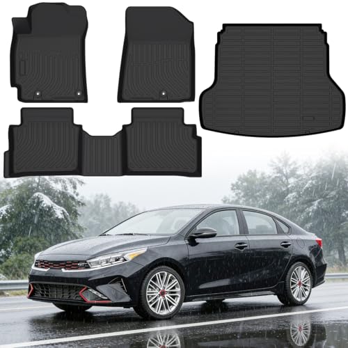 Floor Mats for Kia Forte S/EX/FE/LX/LXS/GT/GT-Line 2019-2026, Custom Fit Heavy Duty TPE All Weather Protection, Waterproof Non-Slip Black (Two-Row Floor Mats & Cargo Liner) - style: 11) For Kia Forte S/EX/FE/LX/LXS/GT/GT-Line | 2019-2026 | Full Set