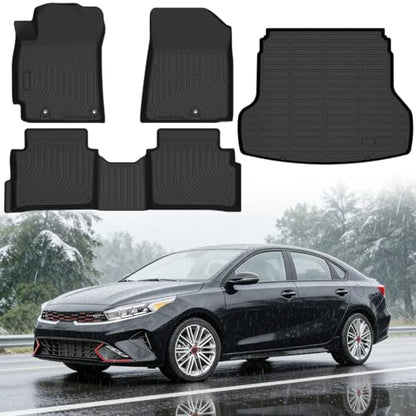 Floor Mats for Kia Forte S/EX/FE/LX/LXS/GT/GT-Line 2019-2026, Custom Fit Heavy Duty TPE All Weather Protection, Waterproof Non-Slip Black (Two-Row Floor Mats & Cargo Liner) - style: 11) For Kia Forte S/EX/FE/LX/LXS/GT/GT-Line | 2019-2026 | Full Set