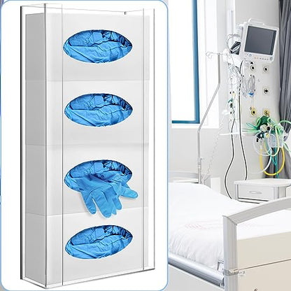 Weysat Wall Mounted Acrylic Glove Box Holder Double Dispenser Floating Glove Box Organizer Storage Rack for 4 Boxes for Kitchen Cleaning Closet Lab Exam Office (21.1 h x 10.2 W x 3.5 D) - size: 21.1" H x 10.2" W x 3.5" D