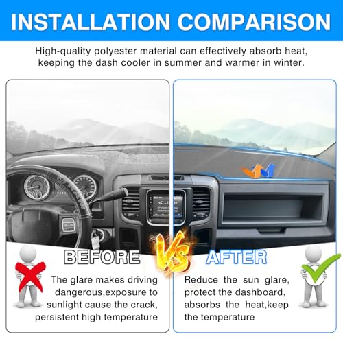 Autorder Gray Dashboard Cover Mat for Dodge Ram 1500 2500 3500 2009-2018 Accessories Dash Cover Upgrade Polyester Dash Mat Sunshade Glare UV Rays Protector - size: Gray 2009-2018 Dodge Ram