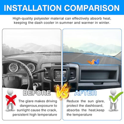Autorder Gray Dashboard Cover Mat for Dodge Ram 1500 2500 3500 2009-2018 Accessories Dash Cover Upgrade Polyester Dash Mat Sunshade Glare UV Rays Protector - size: Gray 2009-2018 Dodge Ram