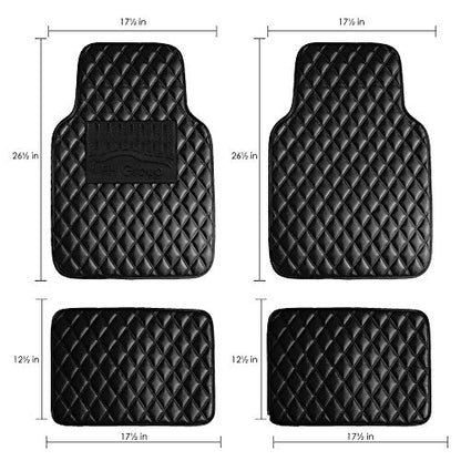 FH Group F12002BLACK Luxury Universal Fit All Season Protection Heavy Duty Faux Leather Black Automotive Floor Mats fits Most Cars, SUVs, and Trucks