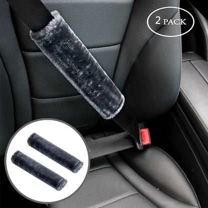 Soft Faux Fur Universal Fit Seatbelt Cover Car Truck SUV Airplane Seat Belt Shoulder Pad for Carmera Backpack Straps Neck Cushion Protector 2 Pack 10.5in Dark Blue Grey