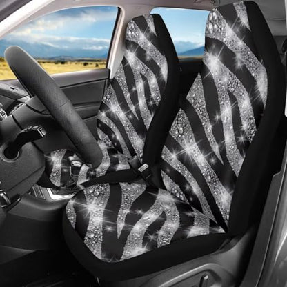 Silver-Grey Zebra Print Car Front Seat Covers, Thin Breathable Easy to Install Automotive Bucket Seat Covers Fits Most Cars SUV Trucks, 2 Piece - color: Silver-grey Zebra
