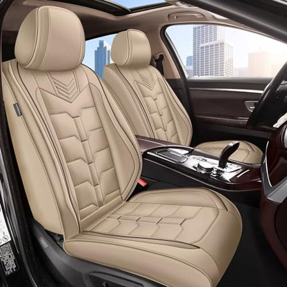 Seat Covers Fit for Nissan Pathfinder 2011-2024 2025 2026 2PCS Front Car Seat Covers Faux Leather Seat Cushion Waterproof Auto Protectors(Beige)-2 Front Seat Covers