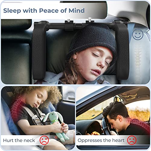 Adjustable Car Headrest Pillow, Road Pal Headrest, U-Shaped Travel Sleeping Pillow for Kids & Adults, Head Neck Support Only Suitable for Car Seat Headrest with Poles, Black - color: Black