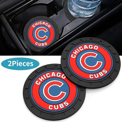 Baseball Fans Car Cup Holder Coasters for Chicago Cubs Fans, 2 Pack Cubs Silicone Non-Slip Cup Mats, 2.75" Car Cup Holder Inserts for Auto Interior - color: Dcu166bs