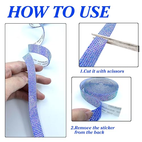Self Adhesive Blue AB Rhinestone Ribbon Crystal Strips, 3 Yards Bling Christmas Resin Rhinestone Diamond Sticker for DIY Crafts,Wedding,Halloween Christmas Party(Blue AB) - color: Blue AB