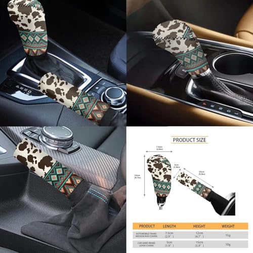 Horeset Southwest Aztec Geometric Cow Print Auto Seat Cover with Headrest Cover,Cup Coasters,Handbrake Cover,Gear Shift Caover and Lanyaeds Key Chain Fit Most Cars for Women Men(11-Piece) - color: Southwest Aztec Geometric Cow Print