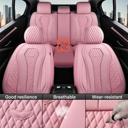 Coverado Car Seat Covers Full Set, Pink Seat Covers, Waterproof Car Seat Cover, Car Seat Cushion, Car Seat Covers Front Seats Back Seat Covers, Car Seat Protector Universal Fit Most Cars - color: Pink, size: FullSet