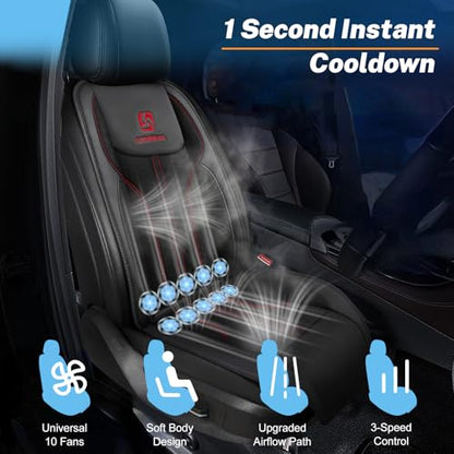 Cooling Car Seat Cushion with 10 Powerful Fans, 12V-24V Ventilated Cooling Car Seat Cushion，3-Speed Adjustable Breathable Cooling Seat Cover for Car SUV Truck Universal Fit (Black) - color: BLACK