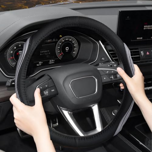15 Inch Car Leather Steering Wheel Cover, Automotive Accessories Elastic Breathable Anti-Slip Soft Wheel Protector Fits Men and Women, Suitable for SUVs, Trucks, Vehicles and RVs (Gray-1) - color: Style2-Gray
