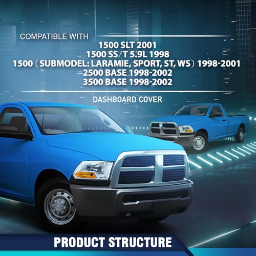 PIT66 TPE Dash Cover Dashboard Bezel, Fit Dodge Ram 1500 (submodel: Laramie, Sport, ST, WS) 1998-2001, Fit Ram 2500 3500 Base 1998 1999 2000 2001 2002 Instrument Panel (Beige) - size: 1998-2002 Dodge Ram (Beige)