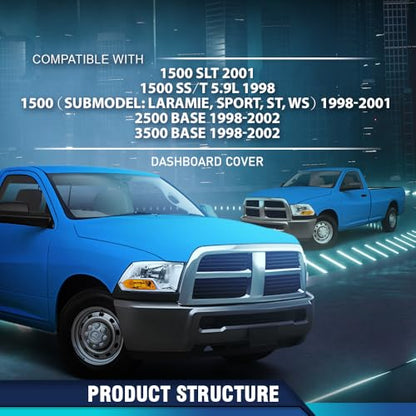 PIT66 TPE Dash Cover Dashboard Bezel, Fit Dodge Ram 1500 (submodel: Laramie, Sport, ST, WS) 1998-2001, Fit Ram 2500 3500 Base 1998 1999 2000 2001 2002 Instrument Panel (Beige) - size: 1998-2002 Dodge Ram (Beige)