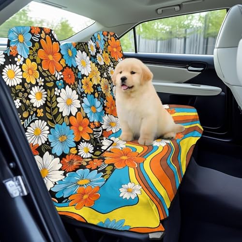 Hippie Daisy Swirl Print Back Seat Cover, Waterproof Bench Rear Seat Cover Universal Car Seat Cover Automotive Interior Covers for Sedans SUVs Vans Trucks - color: Hippie Daisy Swirl