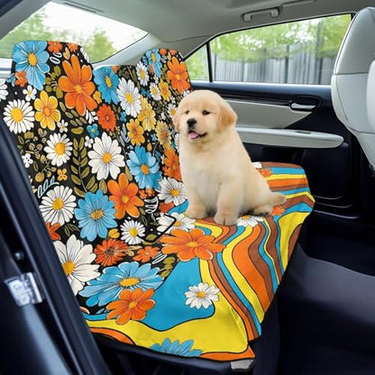 Hippie Daisy Swirl Print Back Seat Cover, Waterproof Bench Rear Seat Cover Universal Car Seat Cover Automotive Interior Covers for Sedans SUVs Vans Trucks - color: Hippie Daisy Swirl