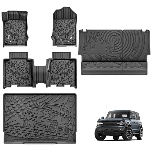 3W Ford Bronco Floor Mats & Cargo Liner & Back Seat Cover Custom Fit for 2021-2025 2026 Bronco 4 Door All Weather Custom Fit Ford Bronco Accessories (Not for Sport & Rubberized Floor) - size: 3.Bronco 4Dr 2021-2026 Full Set