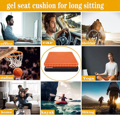 Plus Size Gel Seat Cushion for Long Sitting, Extra Large and Thick, Seat Cushion for Back, Sciatica, Hip, Tailbone Pain Relief , Used for the Office, Wheelchair, Car, Recliner, Stadium, Kayak.(Orange)