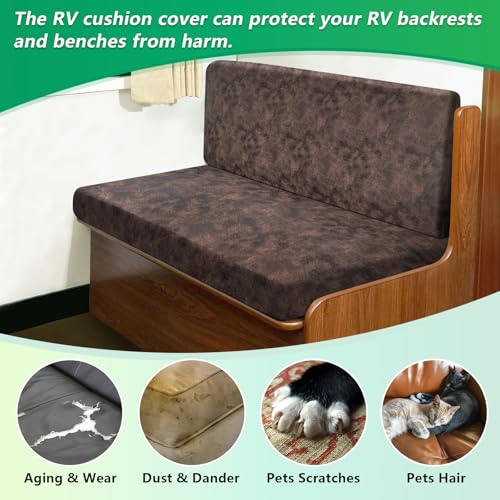 molasofa Leather Like RV Dinette Cushion Covers, RV Booth Seat Cover Stretchable Camper Cushion Couch Covers Washable Slipcovers for RV Camper Car Bench (1 Backrest Cover & 1 Bench Cover, 03Brown) - color: 03brown, size: 1 Bench Cover & 1 Backrest Cover