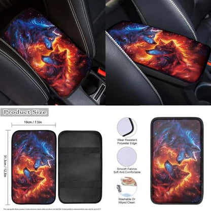 Galaxy Animal Wolf Car Rear Bench Protective Seat Car Seat Covers Full Set 12 Pcs Auto Interior Accessories Steering Wheel Cover Car Seat Covers Headrest Covers Universal Fit - color: Galaxy Animal Wolf