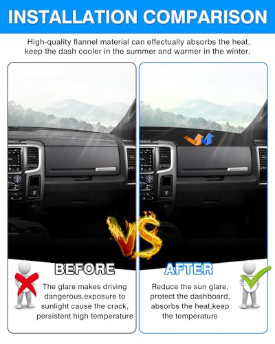 Autorder Dashboard Cover Mat for 2009 2010-2018 Dodge Ram 1500 2500 3500 Accessories Dash Cover Flannel Dash Mat Sunshade Glare UV Rays Protector (Without Hud) - size: Black 2009-2018 Dodge Ram