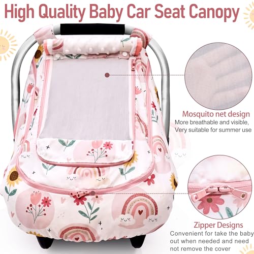 Waterproof Baby Car Seat Cover，YVMVDV Patented Cold Weather Carseat Cover for Babies,Infant Car Seat Cover Canopy for Boy Girls, Keeps Babies Warm and Cozy (Rainbow) - color: Rainbow-pink