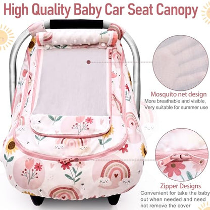 Waterproof Baby Car Seat Cover，YVMVDV Patented Cold Weather Carseat Cover for Babies,Infant Car Seat Cover Canopy for Boy Girls, Keeps Babies Warm and Cozy (Rainbow) - color: Rainbow-pink