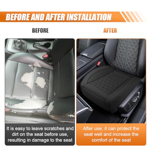 Luxury Faux Leather Car Seat Cover, Anti-Slip Waterproof Universal Front Bottom Seat Protector with Storage Pocket, Triangular Pattern Vehicle Seats Cushion for Sedans, SUVs, Trucks (Black) - color: Black
