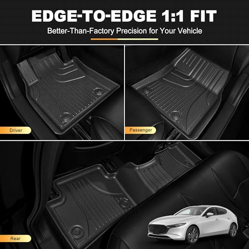 Floor Mats & Cargo Liner Custom Fit for Mazda 3 Sedan 2026-2019 (Not for Hatchback) - All Weather TPE Protection, Front/Rear Full Set, Black - style: 6)19-25 Mazda 3 Floor & Cargo Mats