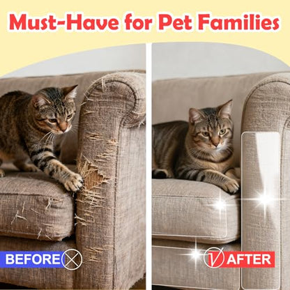 Anti Cat Scratch Furniture Protector - 18-Pack Transparent Furniture Protectors from Cat Claws Easy-Apply Scratching Deterrent and Shield for Sofa Corners, Walls, Doors- with 80 Twist Pins